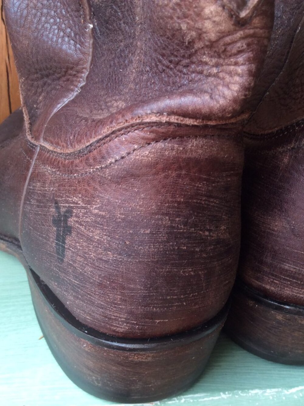 FRYE Women's Distressed Brown Leather Cowboy Ankle Boots, 9B - Picture 11 of 12